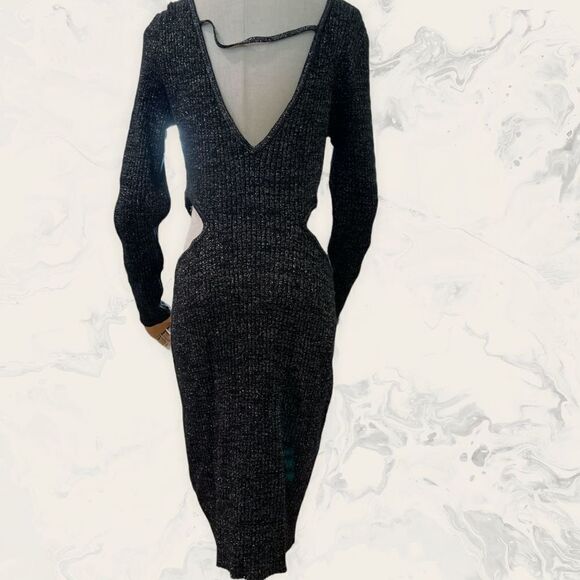 NWT OPEN EDIT Sparkle Cutout Sweater Minidress - Size M - Black - Picture 2 of 6